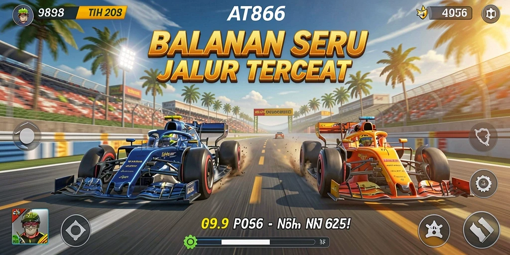 Gameplay Racing seru di AT866 dengan mobil cepat dan trek menantang.