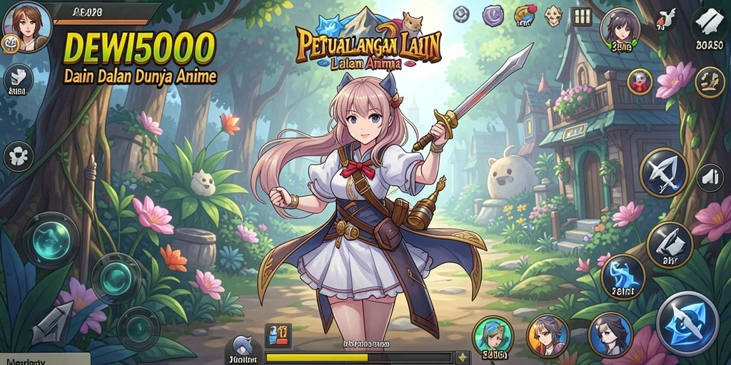 Tampilan gameplay DEWI5000 yang memukau dengan aksi anime yang dinamis.