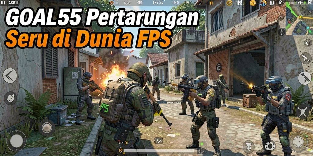 Tampilan gameplay seru dalam GOAL55 dengan aksi tembak-menembak yang mendebarkan.