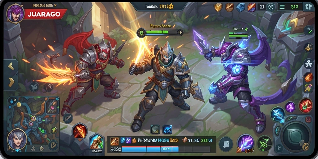 Screenshot JUARAGO menampilkan aksi hebat dalam pertempuran MOBA.