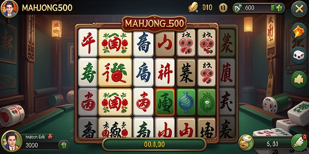Tangkapan layar gameplay <strong>MAHJONG500</strong> yang menunjukkan tantangan mencocokkan kartu.