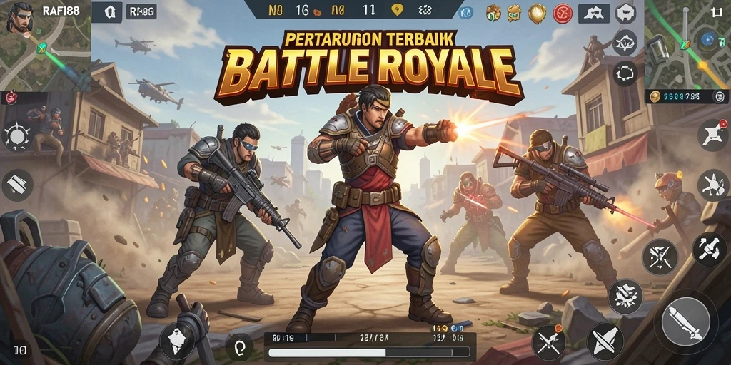 Screenshot utama RAFI88 menunjukkan aksi seru dalam permainan Battle Royale.