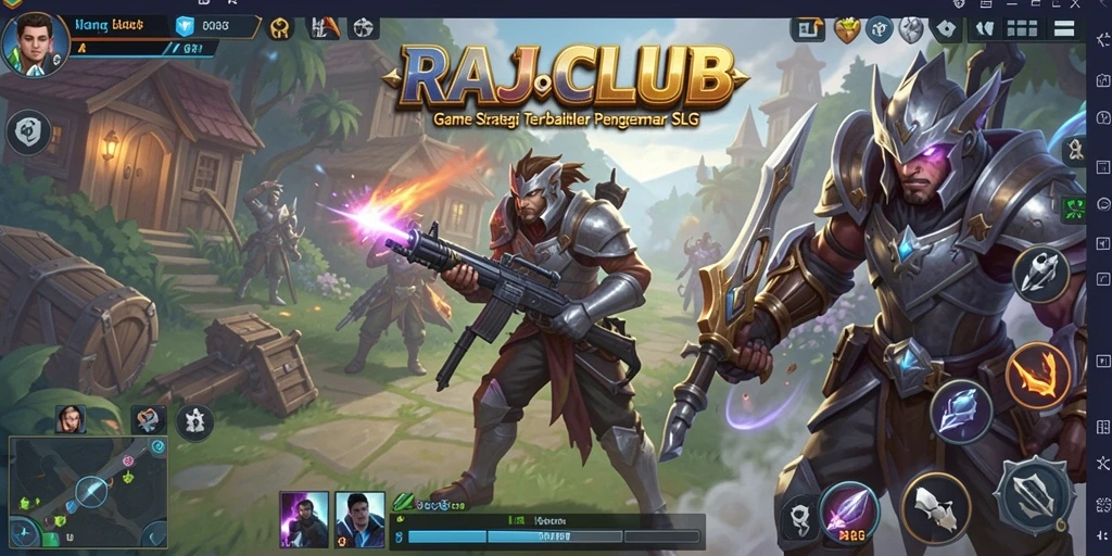 Screenshot utama RAJACLUB menampilkan pertempuran epik antar kerajaan.