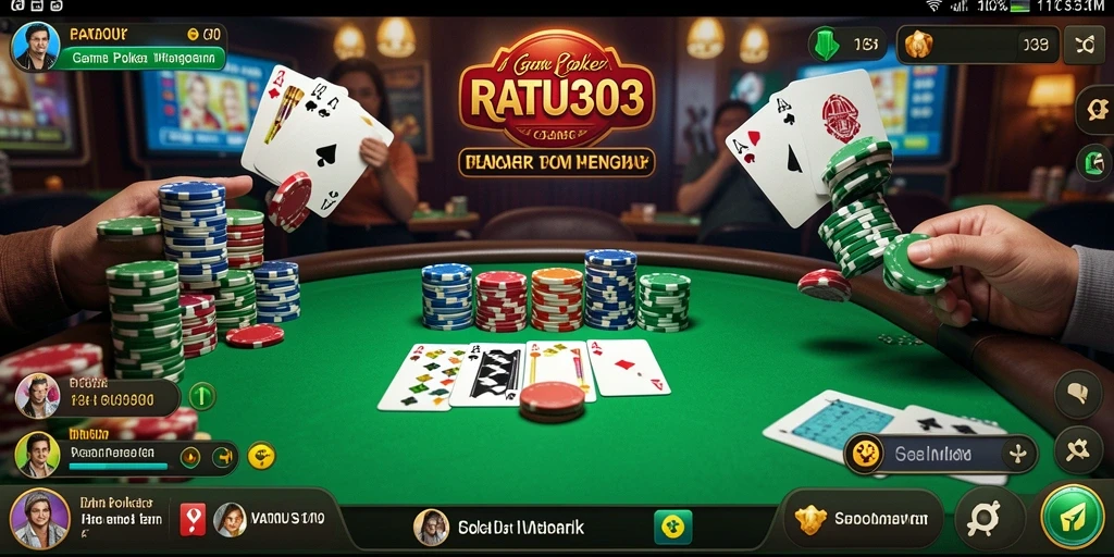 Screenshot gameplay poker yang menampilkan aksi seru di RATU303.