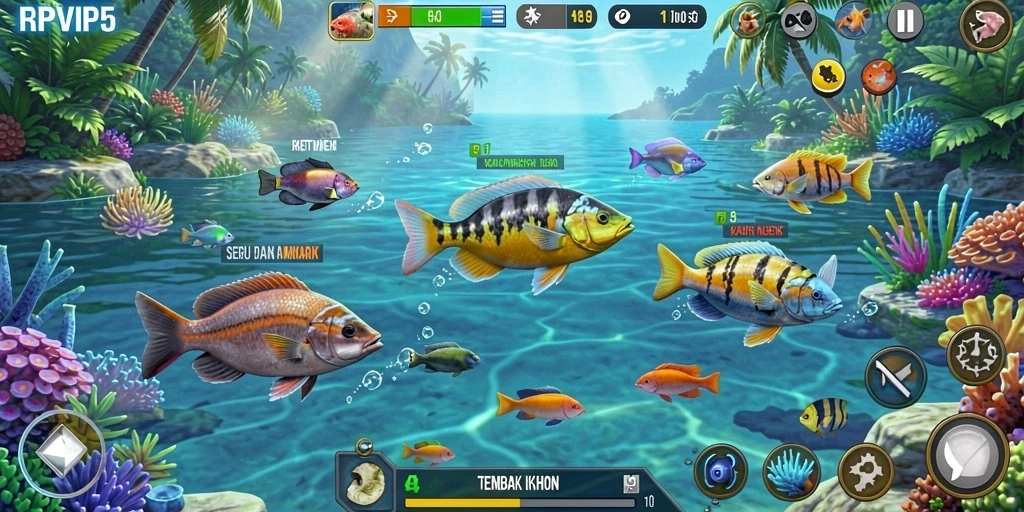 Tampilan gameplay seru dalam RPVIP5 dengan aksi tembak ikan.
