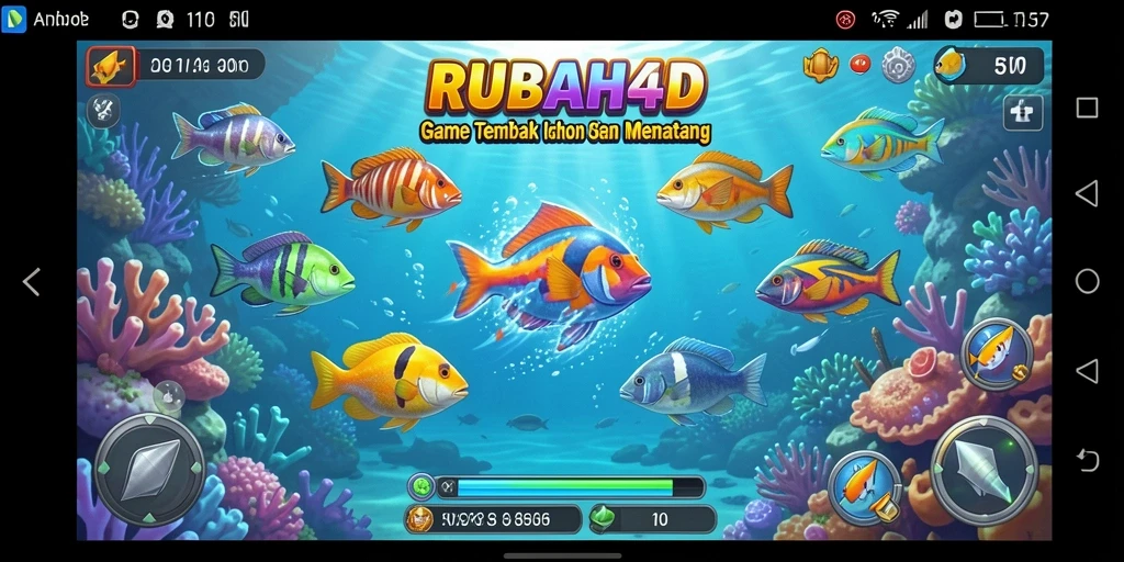 Screenshot dari gameplay RUBAH4D menampilkan aksi seru menangkap ikan.