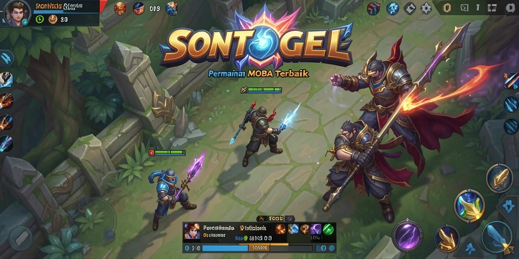Tangkapan layar gameplay <strong>SONTOGEL</strong> yang menampilkan pertarungan tim di arena MOBA.