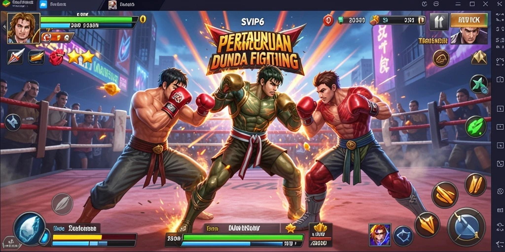 Screenshot SVIP6 menampilkan pertarungan seru antara karakter di arena.