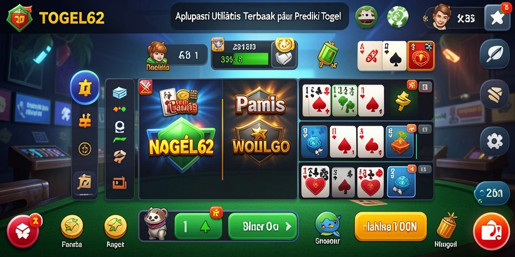 Tampilan antarmuka aplikasi TOGEL62 untuk prediksi togel.