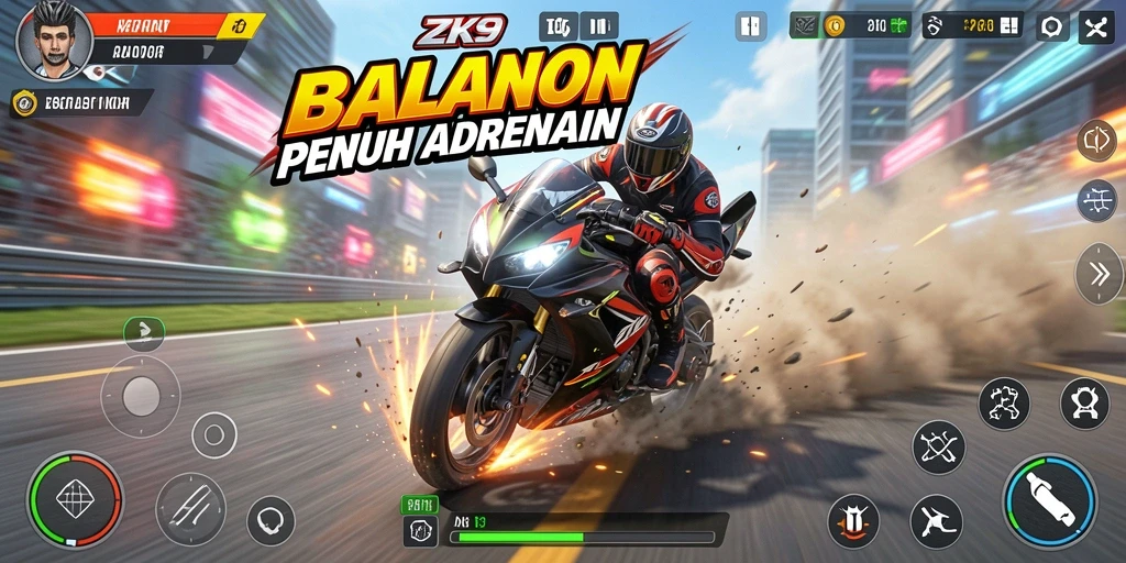 Tampilan seru balapan motor di ZK9 dengan grafis menakjubkan.